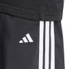 Schwarze Adidas Sporthose mit weißen Streifen und Logo.