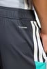 Detail pánských tmavých šortek s bílými pruhy a logem ClimaCool.