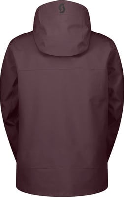 Rückansicht einer dunkelweinroten Jacke mit Kapuze und Logo. Rückansicht einer dunkelweinroten Jacke mit Kapuze und Logo.