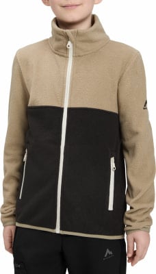Jungen McKinley Fleecejacke in Beige-Schwarz mit Reißverschluss.