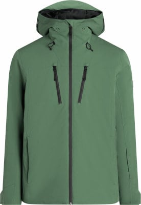 Grüne Herren-Winterjacke mit Kapuze und schwarzen Reißverschlüssen. Grüne Herren-Winterjacke mit Kapuze und schwarzen Reißverschlüssen.
