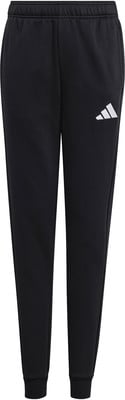 Schwarze Adidas Jogginghose mit weißem Logo, gerader Schnitt, elastischer Bund. Schwarze Adidas Jogginghose mit weißem Logo, gerader Schnitt, elastischer Bund.