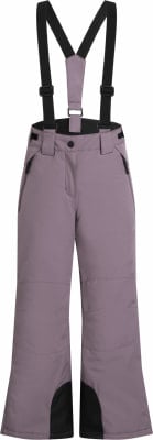 Damen-Skihose mit Latz in Lavendelfarbe mit schwarzen Hosenträgern. Damen-Skihose mit Latz in Lavendelfarbe mit schwarzen Hosenträgern.