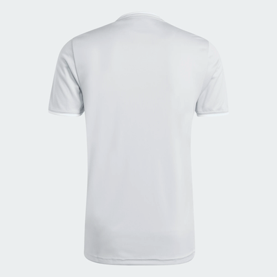 Rückansicht eines weißen Herren-T-Shirts mit kurzen Ärmeln. Rückansicht eines weißen Herren-T-Shirts mit kurzen Ärmeln.
