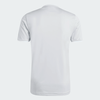 Rückansicht eines weißen Herren-T-Shirts mit kurzen Ärmeln.