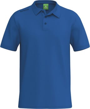 Ein blaues Poloshirt mit kurzen Ärmeln und dem Erima-Logo auf der linken Schulter.