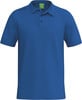 Ein blaues Poloshirt mit kurzen Ärmeln und dem Erima-Logo auf der linken Schulter.