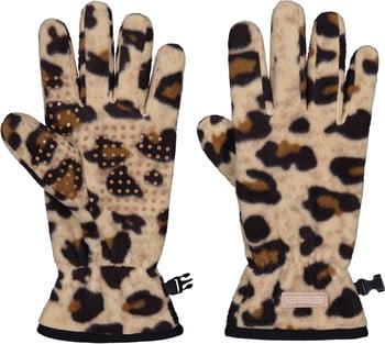 Damen-Fleecehandschuhe mit Leopardenmuster und rutschfesten Punkten.