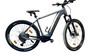Graues E-Bike mit schwarzen Rädern und gelben Details am Rahmen.