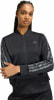 Schwarze Adidas Jacke für Damen mit Streifen an den Ärmeln und Logo.