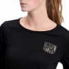 Damen-Langarmshirt aus schwarzem Stoff mit Berg- und Mondaufdruck.