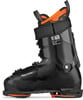 Schwarzer Skischuh mit orangefarbenen Details und verstellbaren Schnallen.