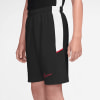Schwarze Shorts mit weißem Seitenteil und rotem Nike-Logo.