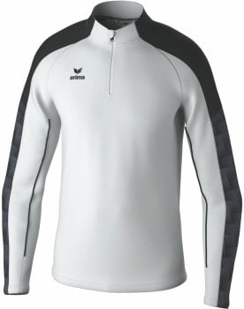 Weißes Herren-Sweatshirt von Erima mit schwarzen Details an Schultern und Ärmeln.