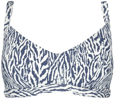 Damen-Bikini-Top mit blau-weißem Zebra-Muster.