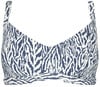 Damen-Bikini-Top mit blau-weißem Zebra-Muster.