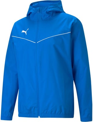 Blaue Puma Herrenjacke mit weißem Logo und Paspeln, mit Kapuze. Blaue Puma Herrenjacke mit weißem Logo und Paspeln, mit Kapuze.