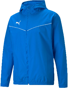 Blaue Puma Herrenjacke mit weißem Logo und Paspeln, mit Kapuze.