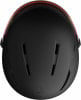 Schwarzer Skihelm mit buntem Streifen und Atomic-Logo oben.