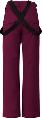 Lila Hose mit schwarzen Hosenträgern und Gesäßtaschen. Lila Hose mit schwarzen Hosenträgern und Gesäßtaschen.