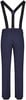 Blaue Skihose mit Latz und verstellbaren Trägern.