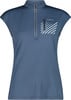 Damen-T-Shirt in Blau mit kurzen Ärmeln und Reißverschlusstasche.
