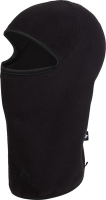 Schwarze Fleece-Sturmhaube mit Augenöffnung und schmalem Rand.
