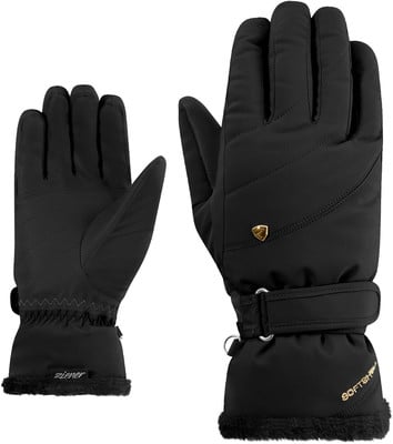 Schwarze Skihandschuhe mit Lederhandfläche und Fellbesatz. Schwarze Skihandschuhe mit Lederhandfläche und Fellbesatz.