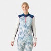 Damen-Thermo-Top mit blau-weißem Norweger-Muster und rotem Reißverschluss.