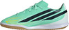 Grüne Adidas Hallenfußballschuhe mit dunklen Streifen und gelben Akzenten.