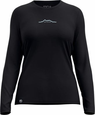 Schwarzes Damen-Langarmshirt mit Bergbild. Schwarzes Damen-Langarmshirt mit Bergbild.
