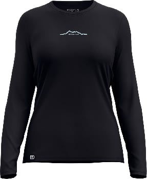 Schwarzes Damen-Langarmshirt mit Bergbild.