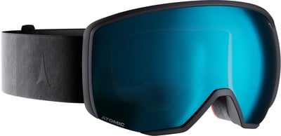 Atomic Skibrille mit blau verspiegelter Scheibe und schwarzem Band. Atomic Skibrille mit blau verspiegelter Scheibe und schwarzem Band.