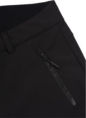 Detail eines schwarzen Stoffes mit Reißverschlusstasche und Texturstreifen.