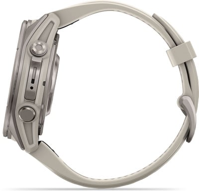 Seitenansicht einer Smartwatch mit Armband, Nahaufnahme. Seitenansicht einer Smartwatch mit Armband, Nahaufnahme.