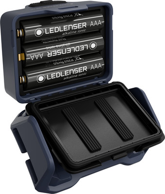 Stirnlampe mit offenem Fach für AAA-Batterien. Stirnlampe mit offenem Fach für AAA-Batterien.