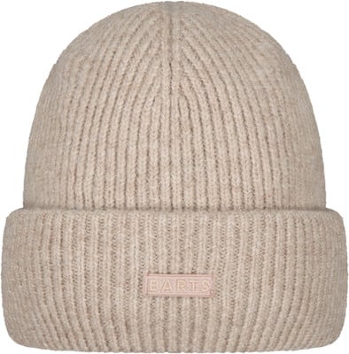 Beige Strickmütze mit BARTS-Logo vorne.