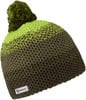 Gestrickte Bommelmütze in Grüntönen mit Ziener-Logo.