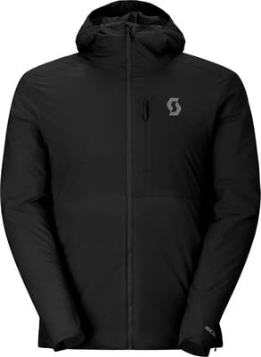 Schwarze Herrenjacke mit Kapuze und Scott-Logo auf der Brust. Schwarze Herrenjacke mit Kapuze und Scott-Logo auf der Brust.
