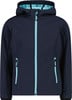 Dunkelblaue Kinderjacke mit hellblauem Reißverschluss und Futter.