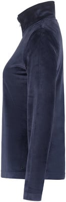 Dunkelblaue Cord-Sweatshirt mit hohem Kragen und langen Ärmeln. Dunkelblaue Cord-Sweatshirt mit hohem Kragen und langen Ärmeln.