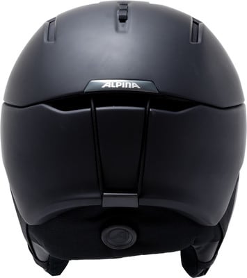 Schwarzer Alpina Skihelm mit verstellbarem System und Markenlogo. Schwarzer Alpina Skihelm mit verstellbarem System und Markenlogo.