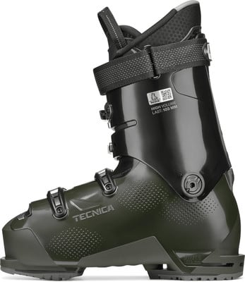 Dunkelgrüner Tecnica Skischuh mit hohem Volumen und 103 mm Leistenbreite. Dunkelgrüner Tecnica Skischuh mit hohem Volumen und 103 mm Leistenbreite.