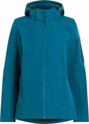 Blaue Damen-Softshelljacke mit Reißverschluss und Kapuze. Blaue Damen-Softshelljacke mit Reißverschluss und Kapuze.