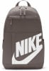 Grauer Nike Rucksack mit großem weißem Logo und Fronttasche.