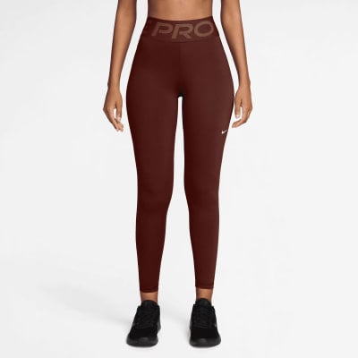 Damen-Leggings von Nike Pro in Weinrot mit Logo-Bund und kleinem Nike-Logo. Damen-Leggings von Nike Pro in Weinrot mit Logo-Bund und kleinem Nike-Logo.
