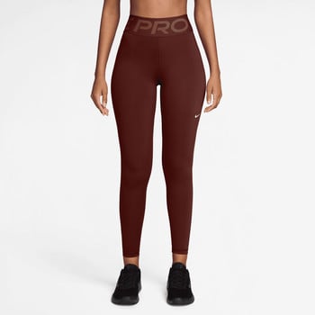 Damen-Leggings von Nike Pro in Weinrot mit Logo-Bund und kleinem Nike-Logo.