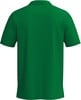 Grünes Poloshirt mit kurzen Ärmeln und Kragen, Rückansicht.