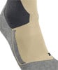 Dieser Socken hat beige, dunkelblaue und graue Farben mit geometrischem Muster.