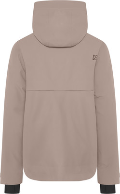Rückansicht einer beige Kapuzenjacke mit schwarzen Bündchen. Rückansicht einer beige Kapuzenjacke mit schwarzen Bündchen.